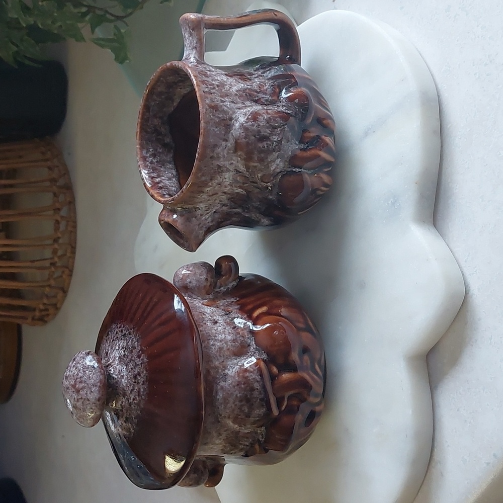 Vintage Mushroom Pottery Cream and Sugar Set